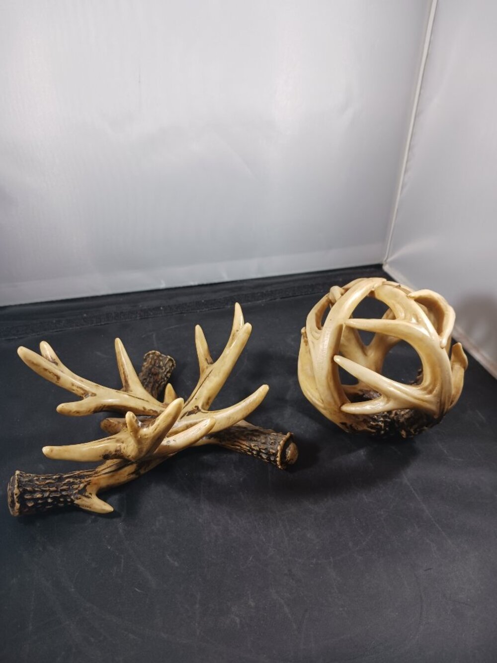 Faux Antler Hurricane Rustic Pillar Stand and Faux Ball Antler